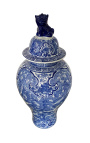 Decoratieve urn-type vase "Draak" in blauw emaleerde keramiek, medium model