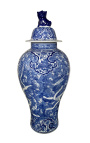 Decoratieve urn-type vase "Draak" in blauw emaleerde keramiek, medium model