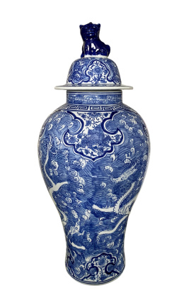 Dekorativ urn-type vase "Dragon Dragon Dragon" i blå emaljeret keramik, medium model
