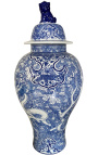 Gerro decoratiu tipus urna "Drac" en ceràmica blava esmaltada, model gran