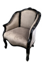 Bergere armchair Louis XV style with taupe velvet and black wood