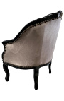 Bergere armchair Louis XV style with taupe velvet and black wood