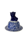 Decoratieve urn-type vase "Draak" in blauw emaleerde keramiek, medium model