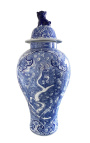 Decoratieve urn-type vase "Draak" in blauw emaleerde keramiek, medium model