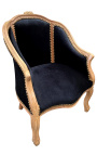 Bergere armchair Louis XV style bergere black velvet and natural wood