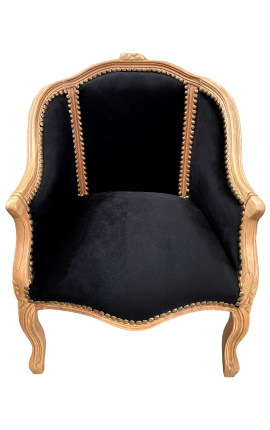 Барокко кресло bergère Louis XV из черного бархата и натурального дерева
