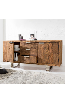 2-türiges Sideboard aus recyceltem Teakholz mit Edelstahlbasis 160 cm