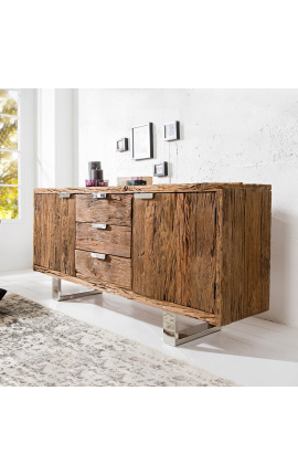 2-tür sideboard in recycelter teak mit edelstahlboden 160 cm