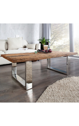 Recycled teak coffee table with stainless steel base