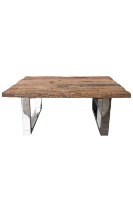 Tavolino in teak riciclato con base in acciaio inossidabile