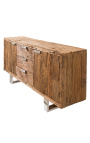 Credenza 2 ante in teak riciclato con base in acciaio inox 160 cm