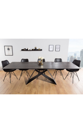"Løftet" spisebord i sort stål og lavekeramisk top 180-220-260