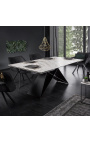 "Obietnica" stół z czarnym stalem i białym marmurem ceramicznym top 180-220-260