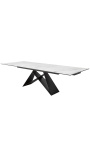 "Promise" dining table in black steel and white marble ceramic top 180-220-260