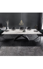 Promesa mesa de comedor en acero negro y cerámica de mármol blanco superior 180-220-260
