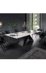 "Löfte" matbord i svart stål och vit marmor keramisk topp 180-220-260