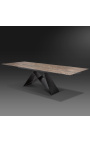 "Belofte" eten tafel in zwart staal en rustige look keramische top 180-220-260