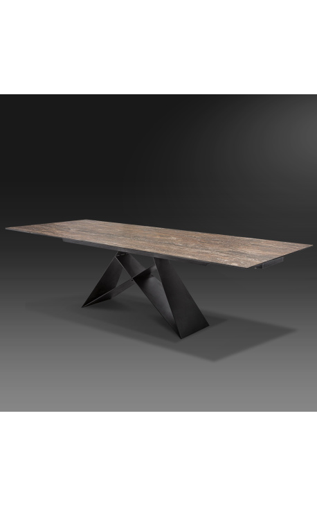 "Promise" dining table in black steel and rusty look ceramic top 180-220-260