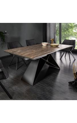 &quot;Belofte&quot; eten tafel in zwart staal en rustige look keramische top 180-220-260