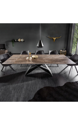 "Løftet" spisebord i sort stål og rustet udseende keramisk top 180-220-260