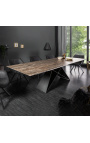 "Promise" dining table in black steel and rusty look ceramic top 180-220-260