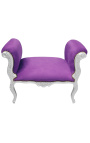 Baroque Louis XV bench purple velvet fabric and silver wood 