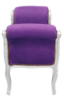 Baroque Louis XV bench purple velvet fabric and silver wood 