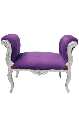 Барок Louis XV пейка лилава кадифена плат и сребърна дървесина