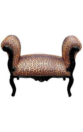 Barroco Louis XV leopardo banco tela y madera negra