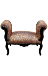 Barocke Louis XV-Bank aus Leopardenstoff und schwarzem Holz 