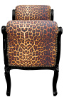 Baroque Louis XV bench leopard fabric and black wood 