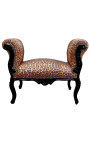 Baroque Louis XV bench leopard fabric and black wood 