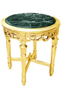 Mesa lateral de mármol verde estilo redondo Luis XVI con madera dorada