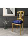 Harp chair with blue Gobelins satin fabric and gold wood