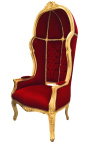 Cadira d'autocar gran d'estil barroc de tela de vellut bordeus i fusta daurada