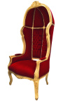 Grand fauteuil carrosse de style baroque tissu velours bordeaux et bois doré