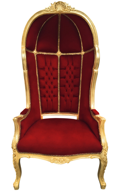 Grand портиерски стол в бароков стил бордо кадифе и златно дърво
