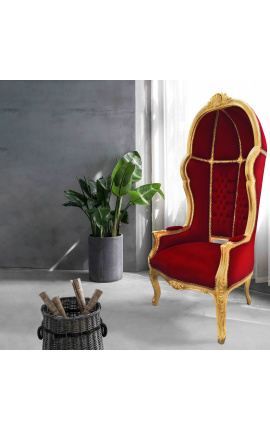 Cadira d&#039;autocar gran d&#039;estil barroc de tela de vellut bordeus i fusta daurada