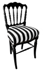 Napoleón III silla de estilo negro y blanco tela rayada y brillante madera negra