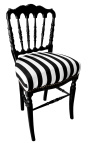 Chaise de style Napoléon III tissu rayé noir et blanc et bois noir