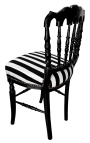 Napoleon III stil stol svart og hvit stripete stoff og blank svart tre