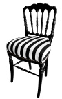Napoleon III style chair black and white striped fabric and glossy black wood