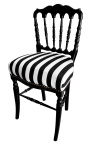 Chaise de style Napoléon III tissu rayé noir et blanc et bois noir