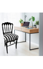 Chaise de style Napoléon III tissu rayé noir et blanc et bois noir