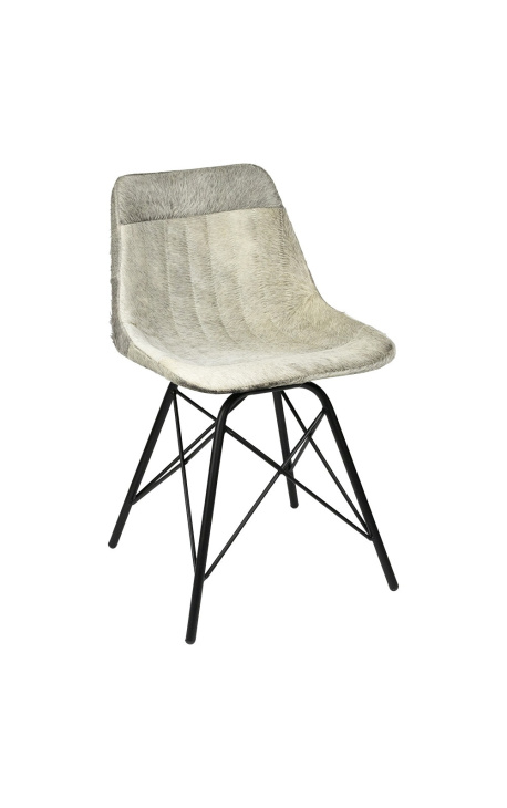 Chaise de repas "Nalia B" en peau de vache gris