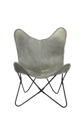 Fauteuil "Papillon" en peau de vache gris