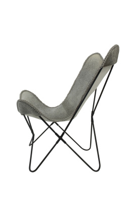 Fauteuil &quot;Papillon&quot; en peau de vache gris