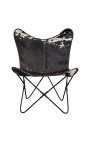 Fauteuil "Papillon" en peau de vache noir et blanc