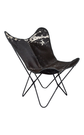 &quot;Butterfly&quot; armchair in black and white cowhide