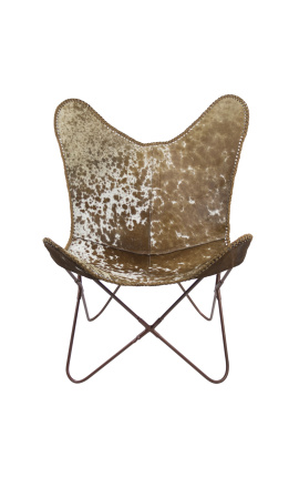 "Sommerfugl" lænestol i brun og hvid koskind